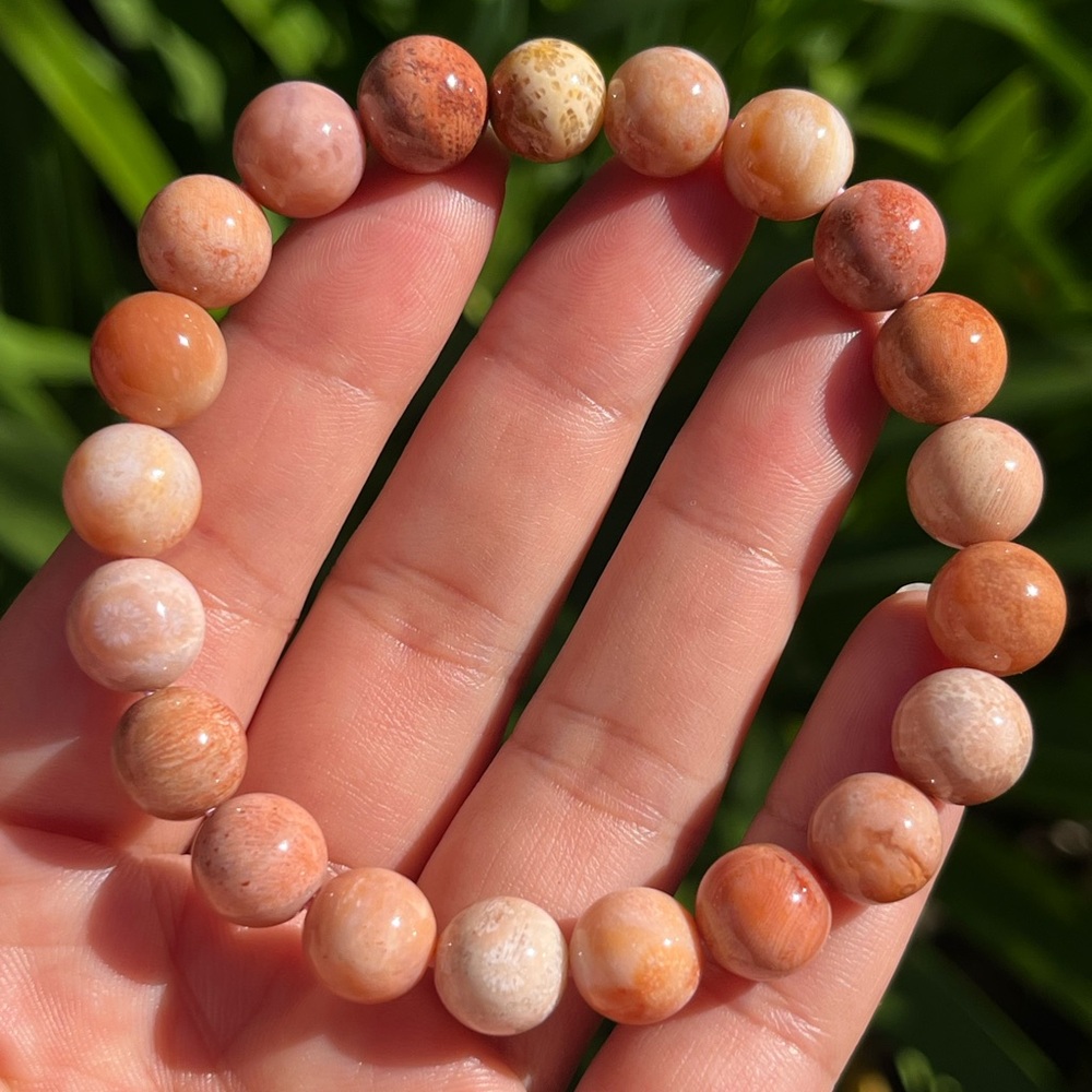 10mm stretchable pink coral jade bracelet 0268